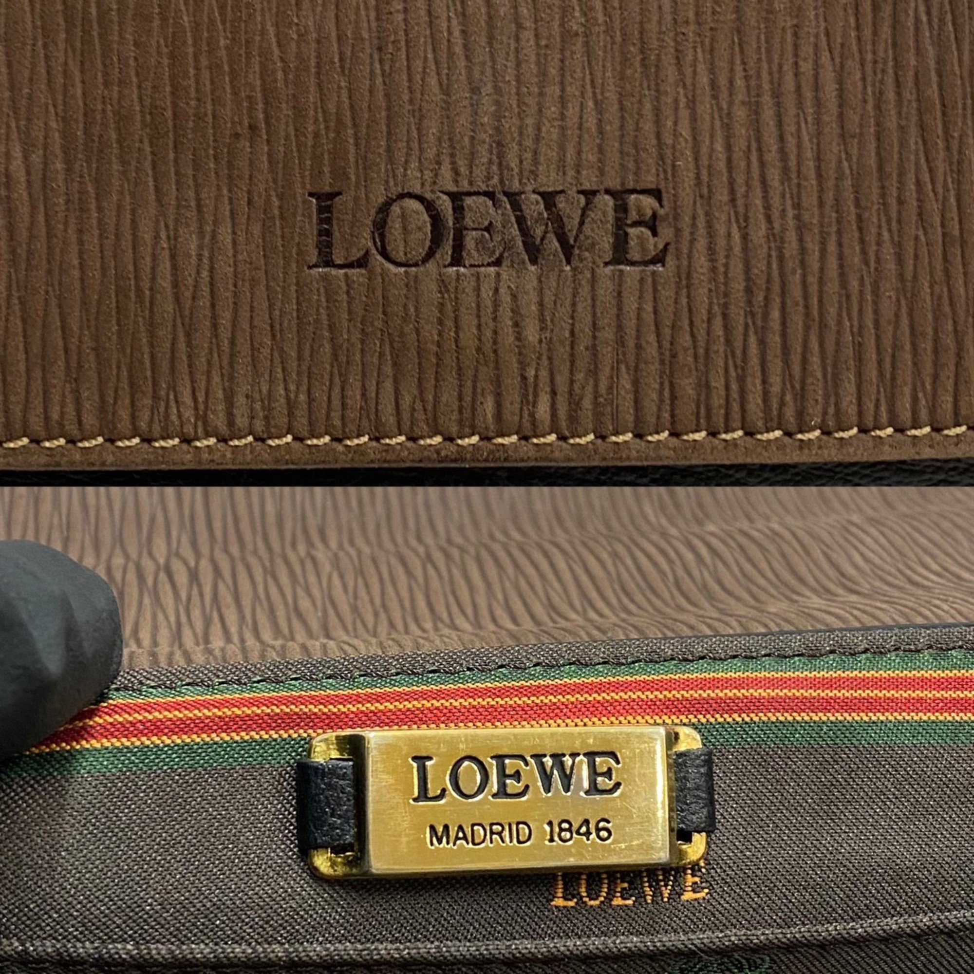 LOEWE Velasquez Twist Handle Logo Leather Genuine Handbag Mini Boston Bag Brown