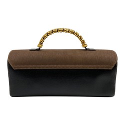LOEWE Velasquez Twist Handle Logo Leather Genuine Handbag Mini Boston Bag Brown