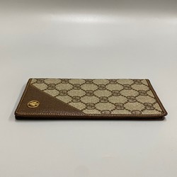 GUCCI Old Gucci Vintage Crest Pattern GG Logo Leather Genuine Bifold Long Wallet Billfold Brown
