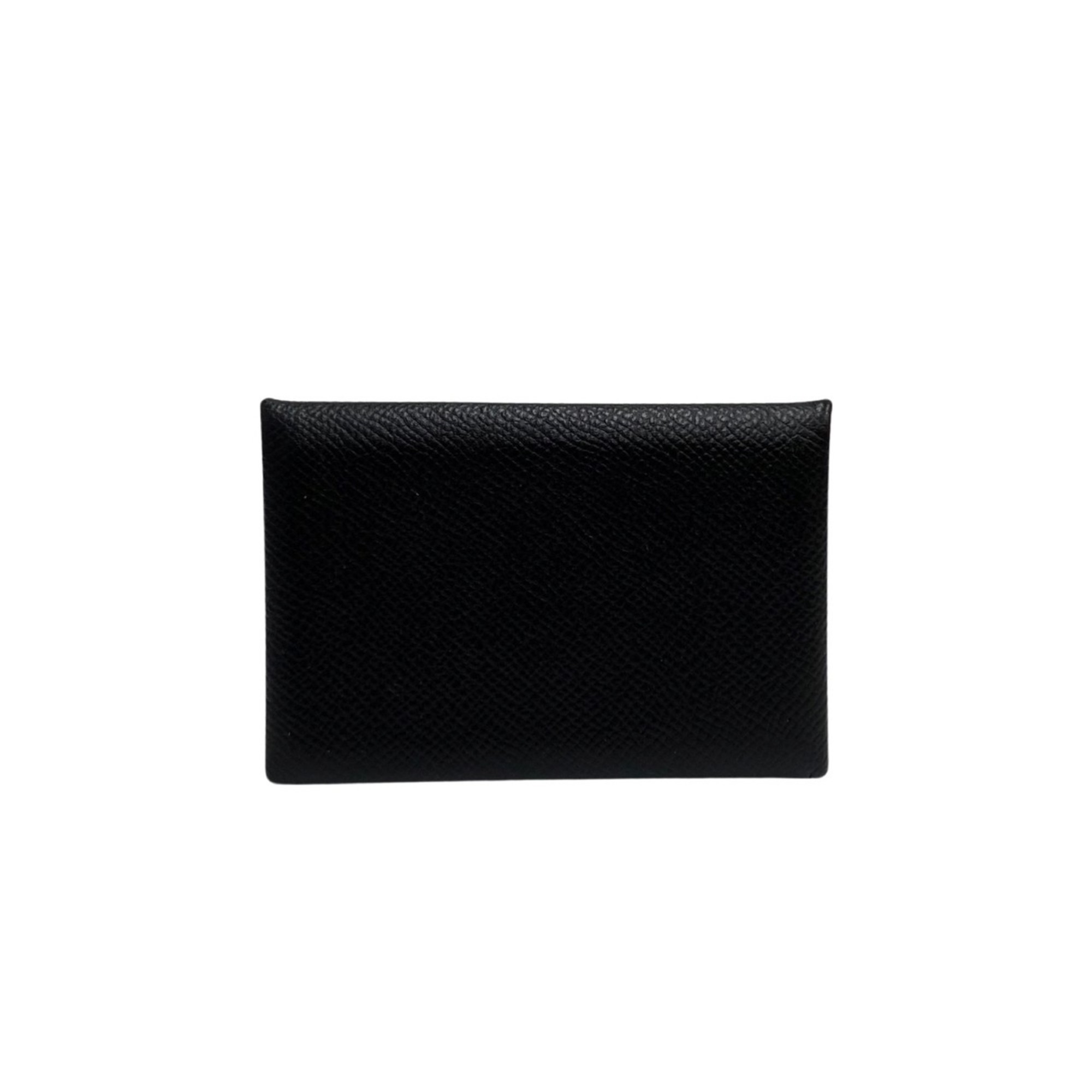 Z engraved HERMES Hermes Calvi Leather Genuine Card Case Business Holder Coin Mini Wallet Black