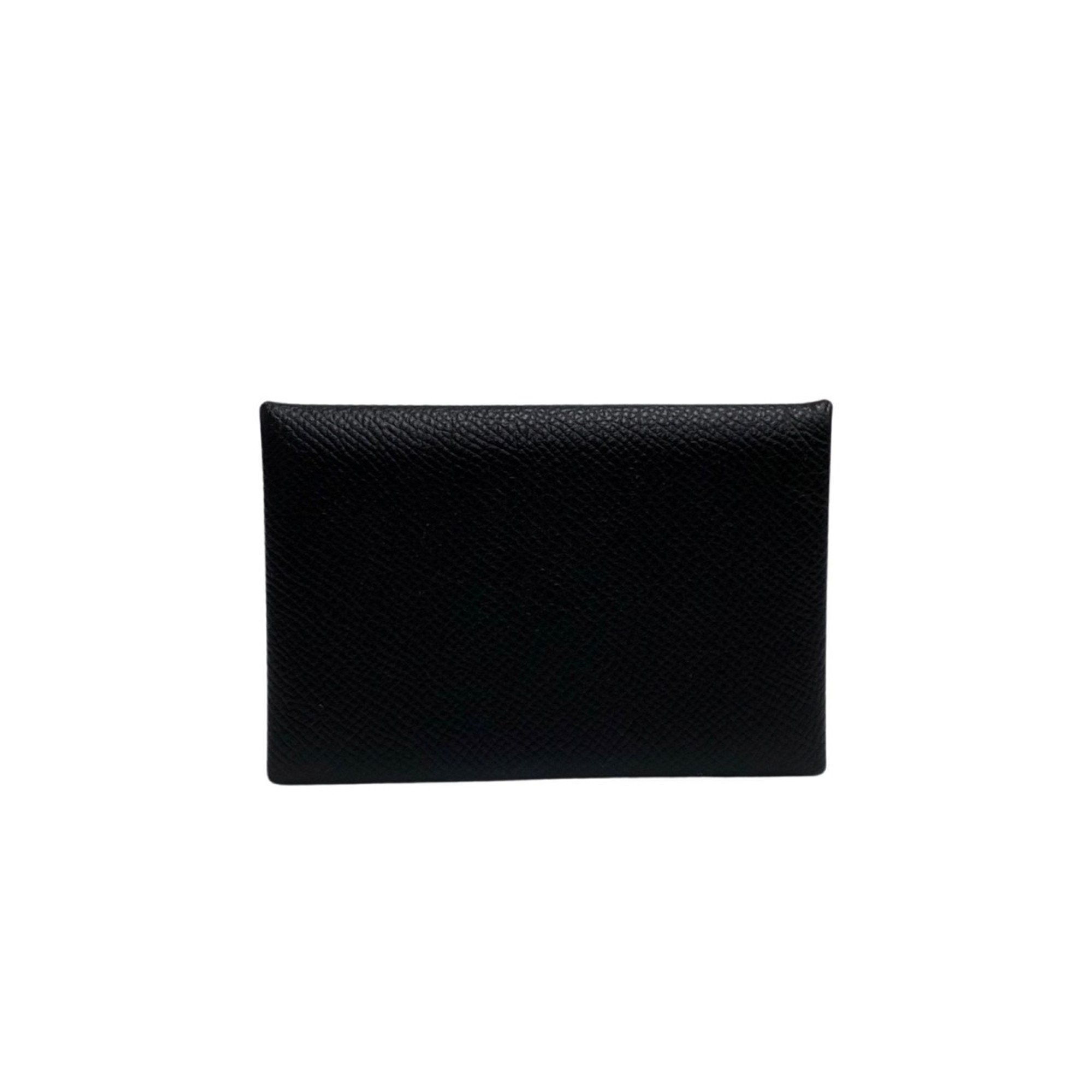 Z engraved HERMES Hermes Calvi Leather Genuine Card Case Business Holder Coin Mini Wallet Black