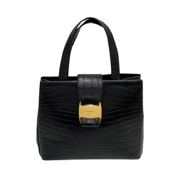 Salvatore Ferragamo Vara Leather Genuine Handbag Mini Tote Bag Black