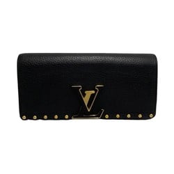 LOUIS VUITTON Louis Vuitton Logo Metal Fittings Portefeuille Capucines Leather Genuine Long Wallet Black