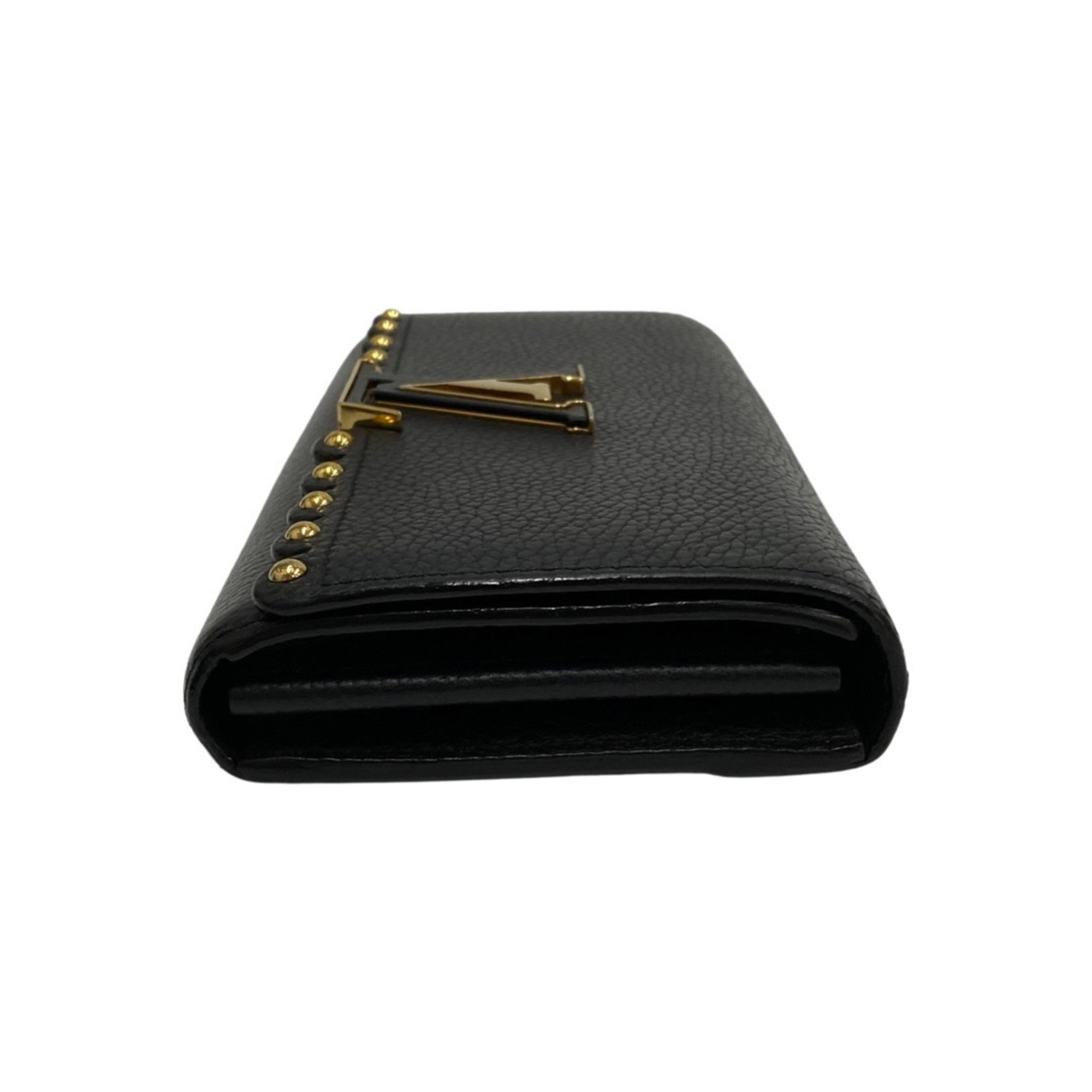 LOUIS VUITTON Louis Vuitton Logo Metal Fittings Portefeuille Capucines Leather Genuine Long Wallet Black