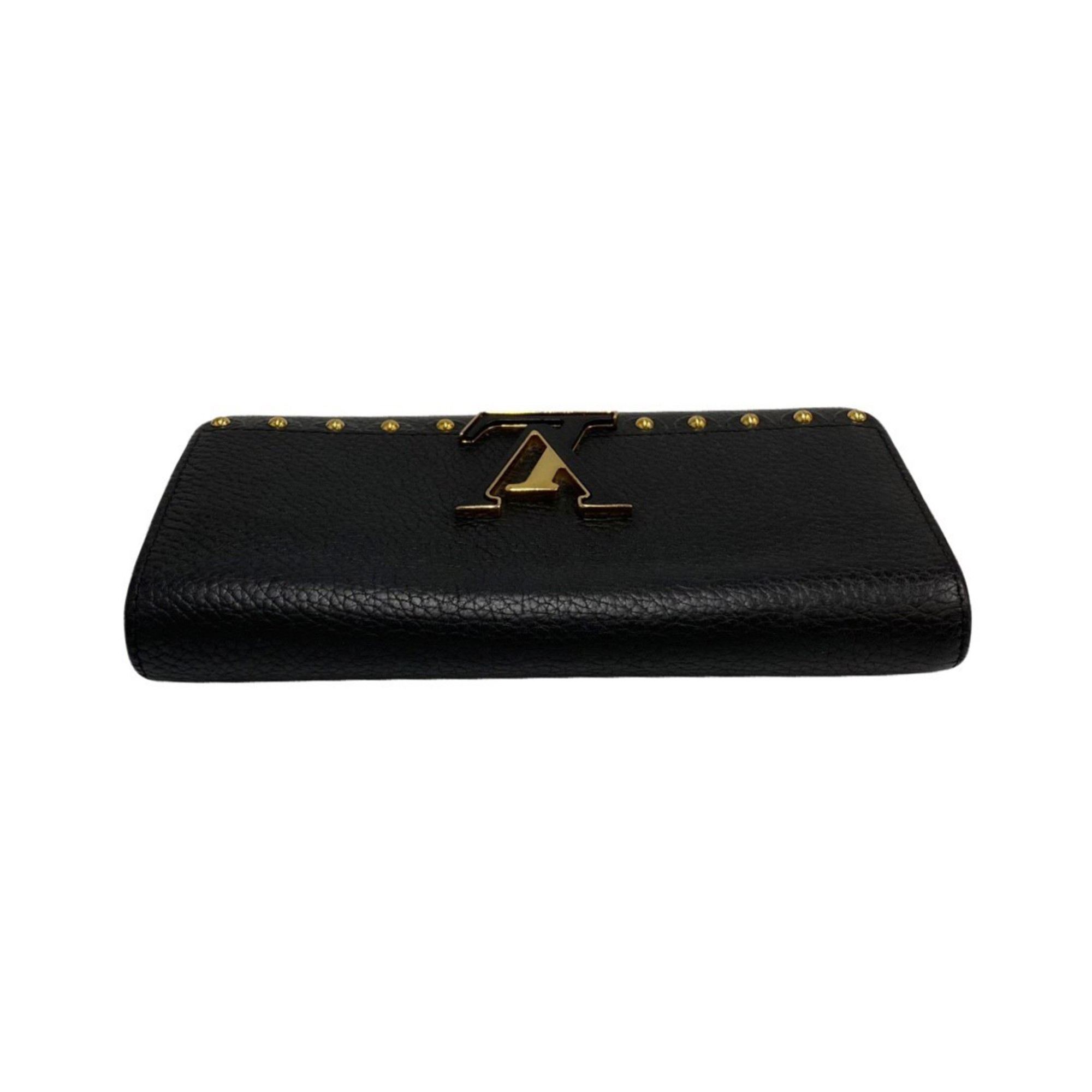 LOUIS VUITTON Louis Vuitton Logo Metal Fittings Portefeuille Capucines Leather Genuine Long Wallet Black