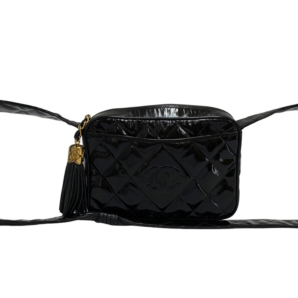 CHANEL Chanel Matelasse Coco Mark Patent Leather Genuine Fringe Mini ...