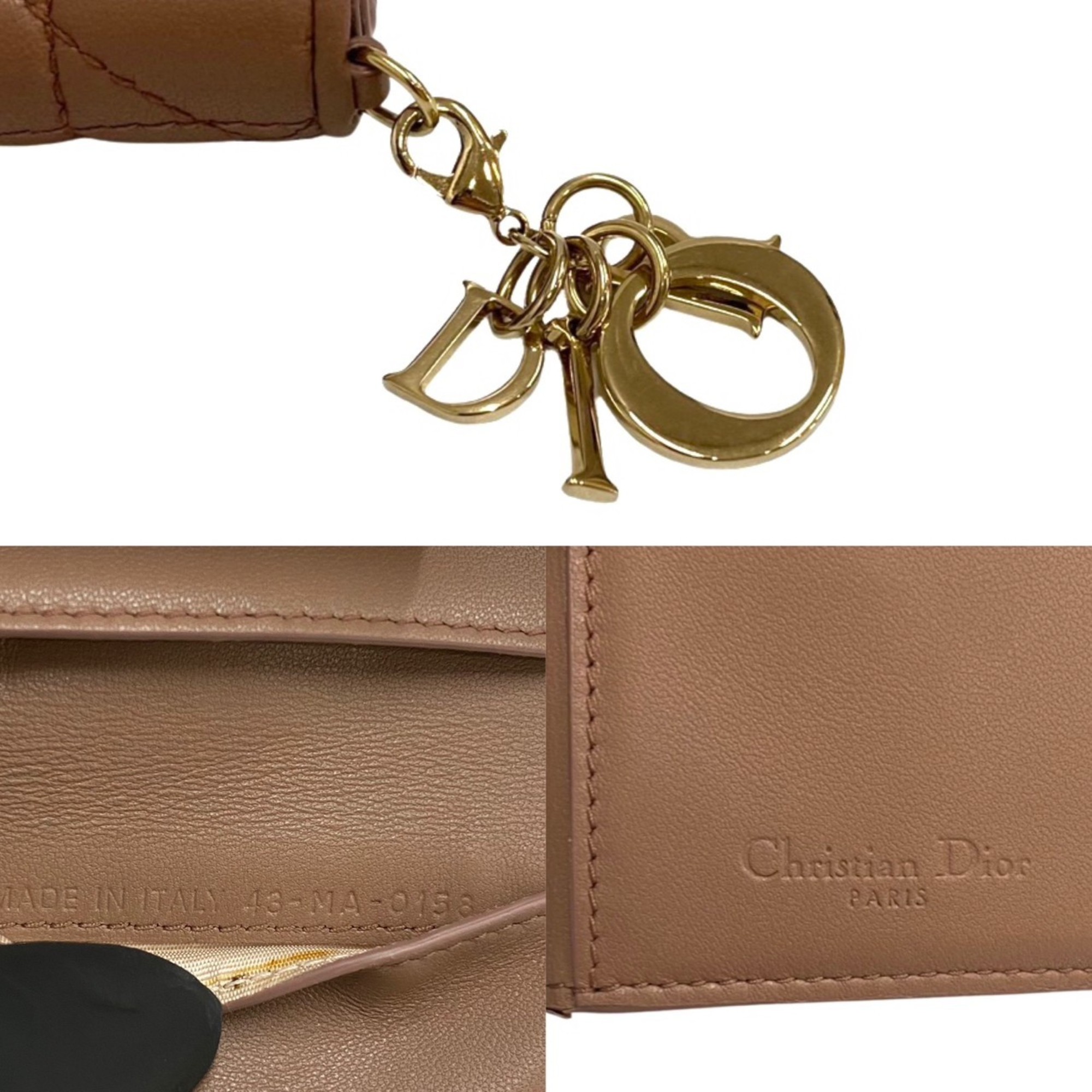 Christian Dior Lady Cannage Lambskin Leather Genuine Trifold Wallet Mini