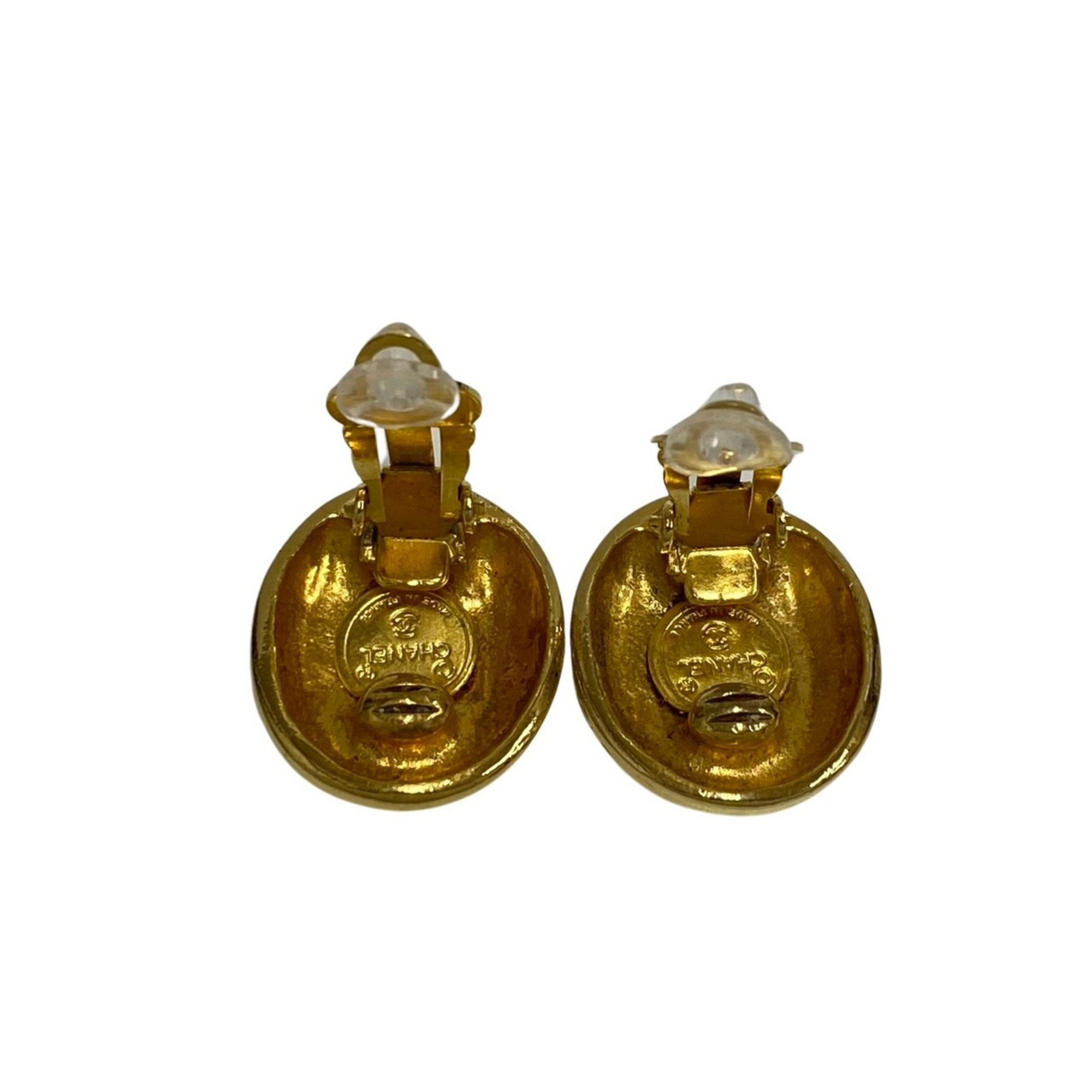 CHANEL Vintage Mademoiselle Motif Icon Earrings Accessories Gold