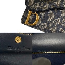 Christian Dior Trotter Pattern Logo Hardware Leather Genuine Canvas Bifold Card Case Business Holder Navy