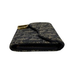 Christian Dior Trotter Pattern Logo Hardware Leather Genuine Canvas Bifold Card Case Business Holder Navy