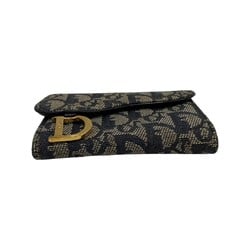 Christian Dior Trotter Pattern Logo Hardware Leather Genuine Canvas Bifold Card Case Business Holder Navy