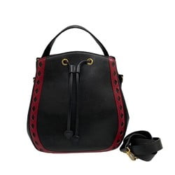 SAINT LAURENT Yves Saint Laurent Cutout Drawstring Leather Genuine 2way Handbag Shoulder Bag Black