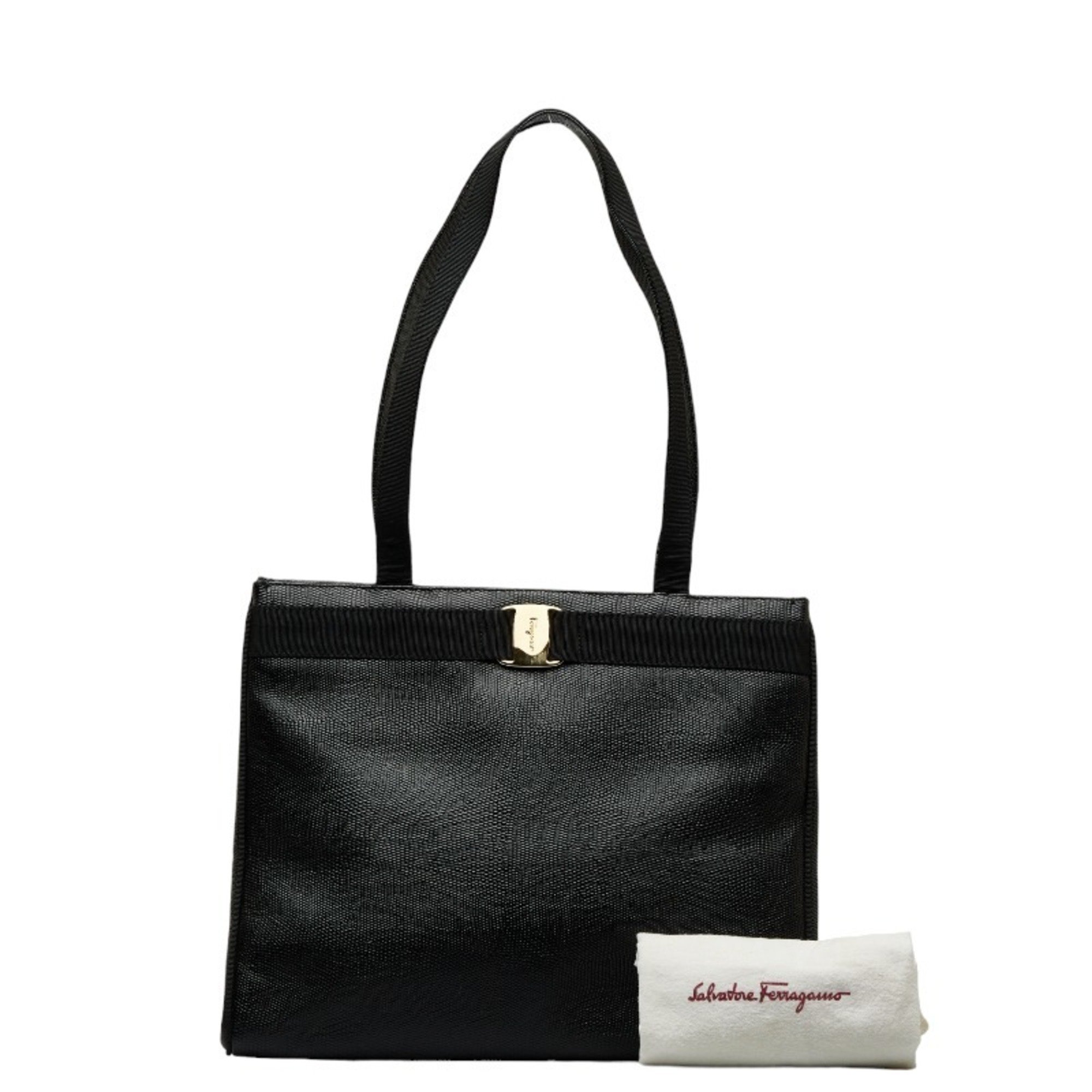 Salvatore Ferragamo Vara Tote Bag BK-21 2530 Black Leather Women's