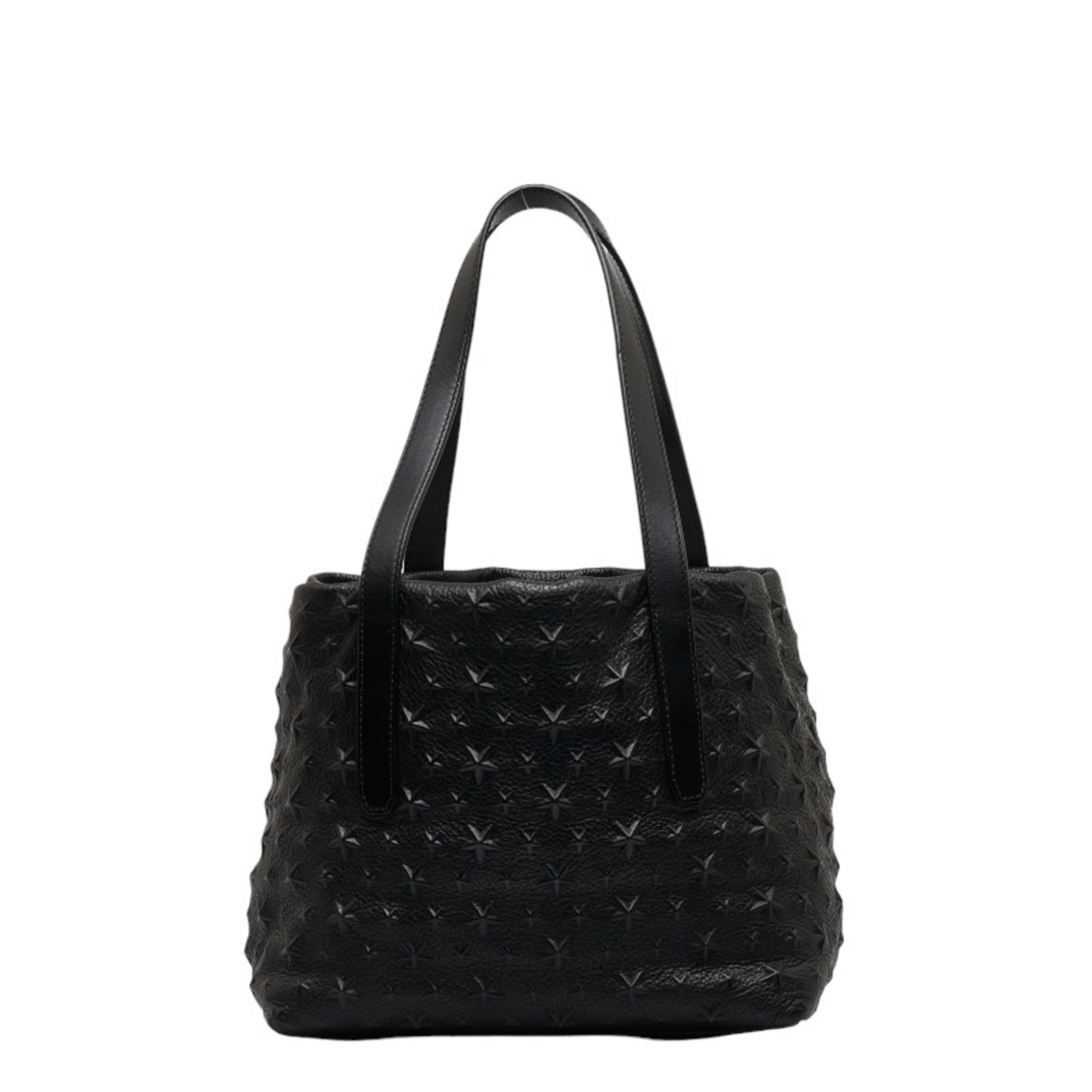 JIMMY CHOO Sara S Star Embossed Tote Handbag Shoulder Bag Black Leather Ladies