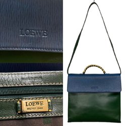 LOEWE Vintage Velasquez Twist Handle Leather Genuine 2way Shoulder Bag Handbag Green