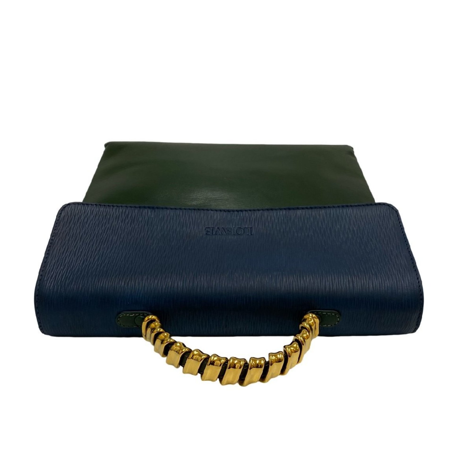 LOEWE Vintage Velasquez Twist Handle Leather Genuine 2way Shoulder Bag Handbag Green