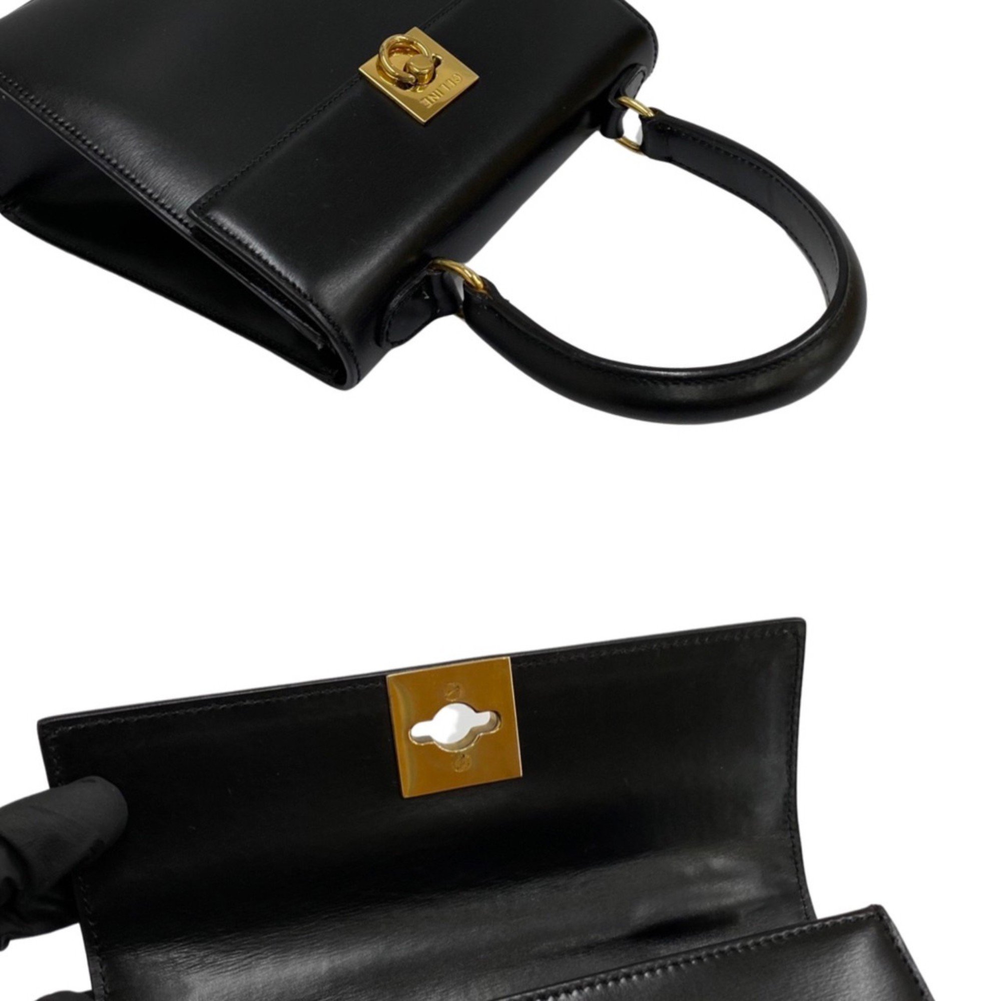 CELINE Vintage Logo Ring Hardware Calf Leather Genuine Handbag Mini Tote Bag Red Upholstery Black