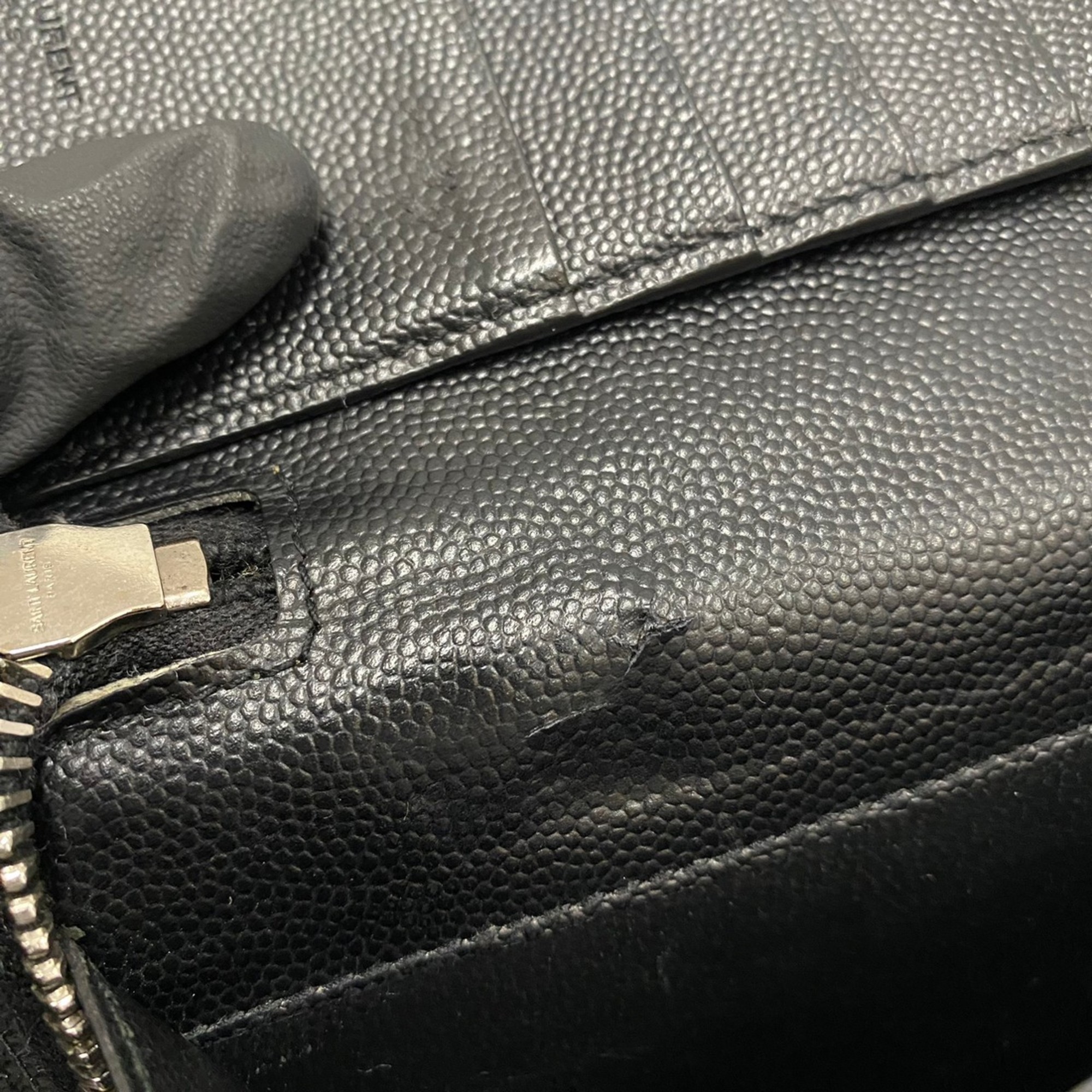 Yves Saint Laurent SAINT LAURENT PARIS Saint Laurent Paris Logo Leather Genuine Round Zip Long Wallet Card Case Black