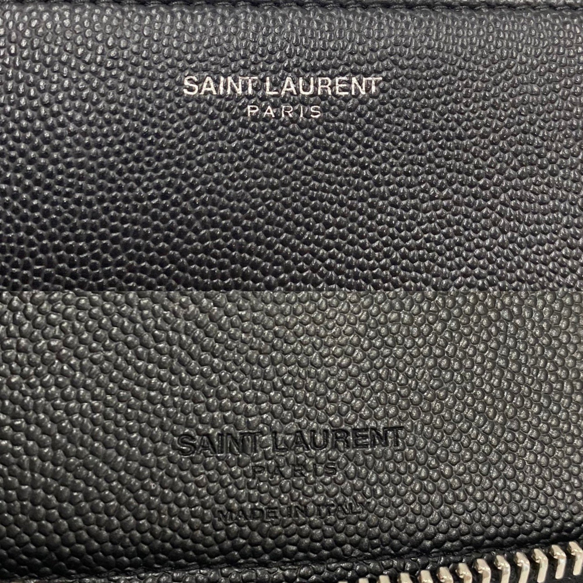 Yves Saint Laurent SAINT LAURENT PARIS Saint Laurent Paris Logo Leather Genuine Round Zip Long Wallet Card Case Black