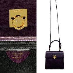 CELINE Ring Hardware Leather Genuine 2way Handbag Mini Shoulder Bag Pochette Purple