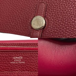 Engraved HERMES Dogon GM Taurillon Clemence Leather Genuine Bifold Long Wallet Wine Red