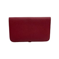 Engraved HERMES Dogon GM Taurillon Clemence Leather Genuine Bifold Long Wallet Wine Red