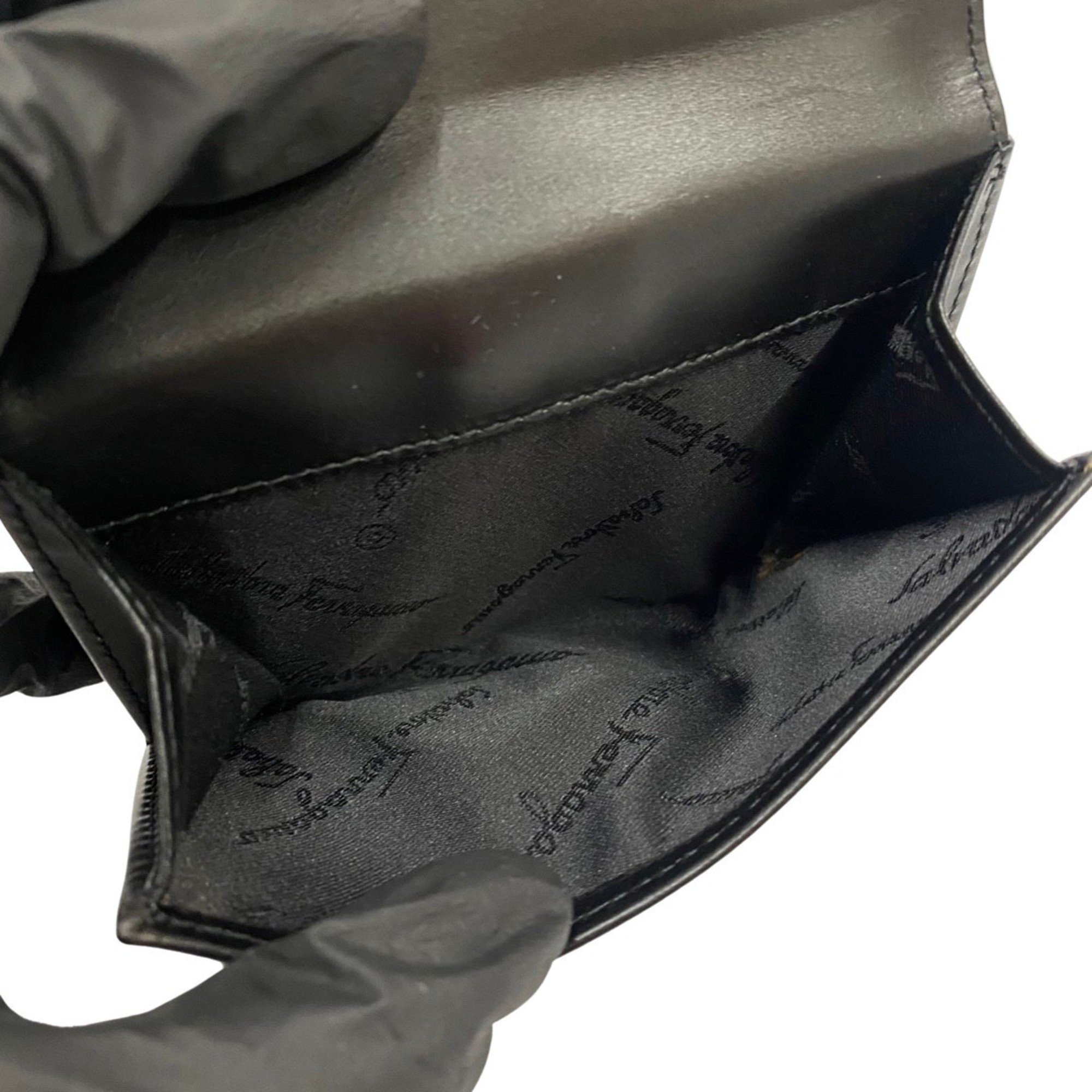 Salvatore Ferragamo Vara Hardware Calf Leather Genuine Bifold Wallet Black