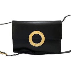 CELINE Vintage Circle Logo Leather 2way Clutch Bag Shoulder Crossbody Black