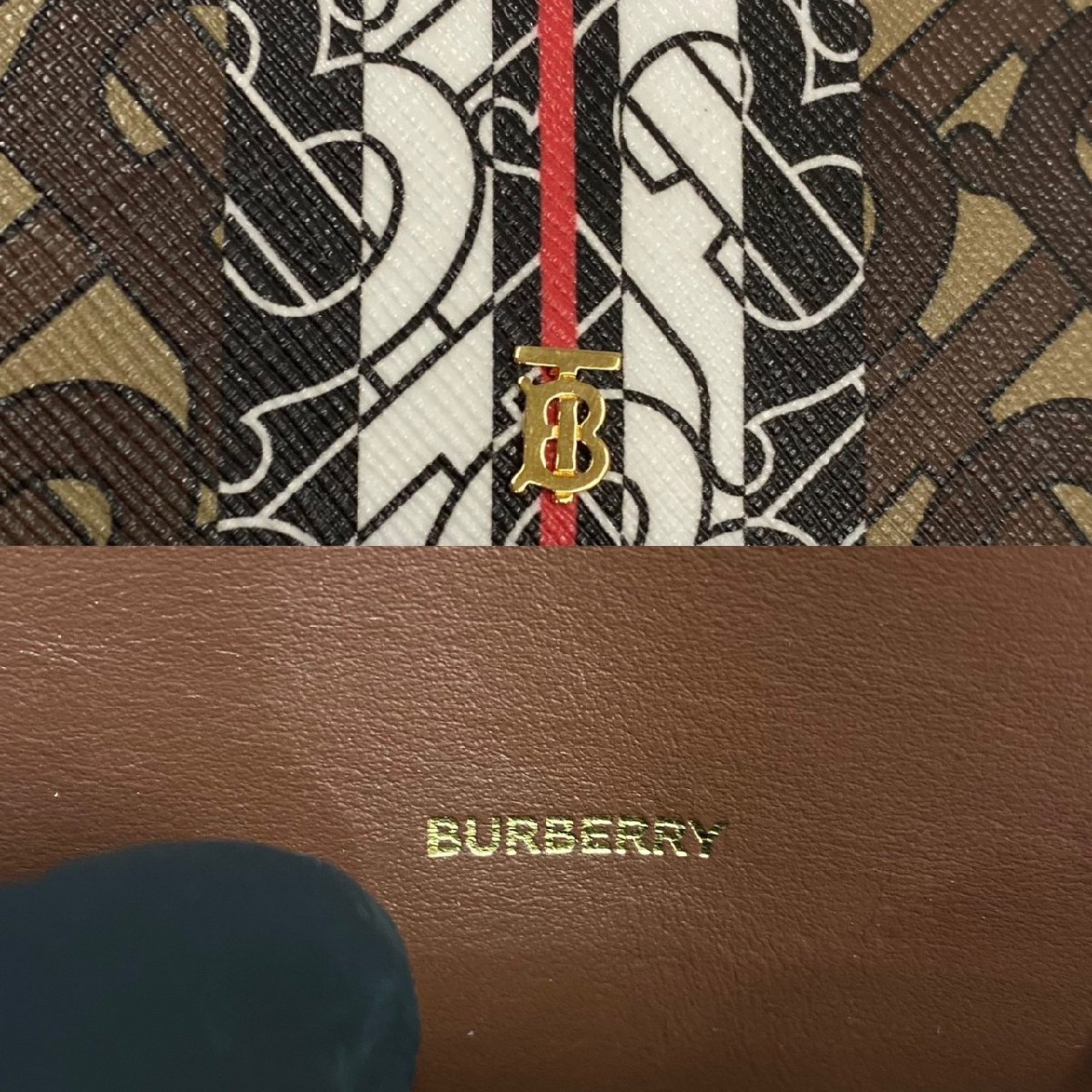 BURBERRY TB Monogram Leather Chain Wallet Mini Shoulder Bag Brown Coin Purse