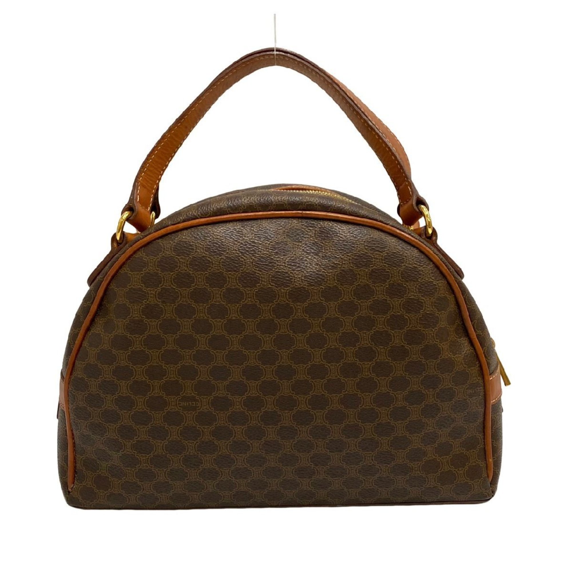 CELINE Vintage Macadam Blason Triomphe Pattern Logo Leather Genuine Handbag Mini Tote Bag Brown