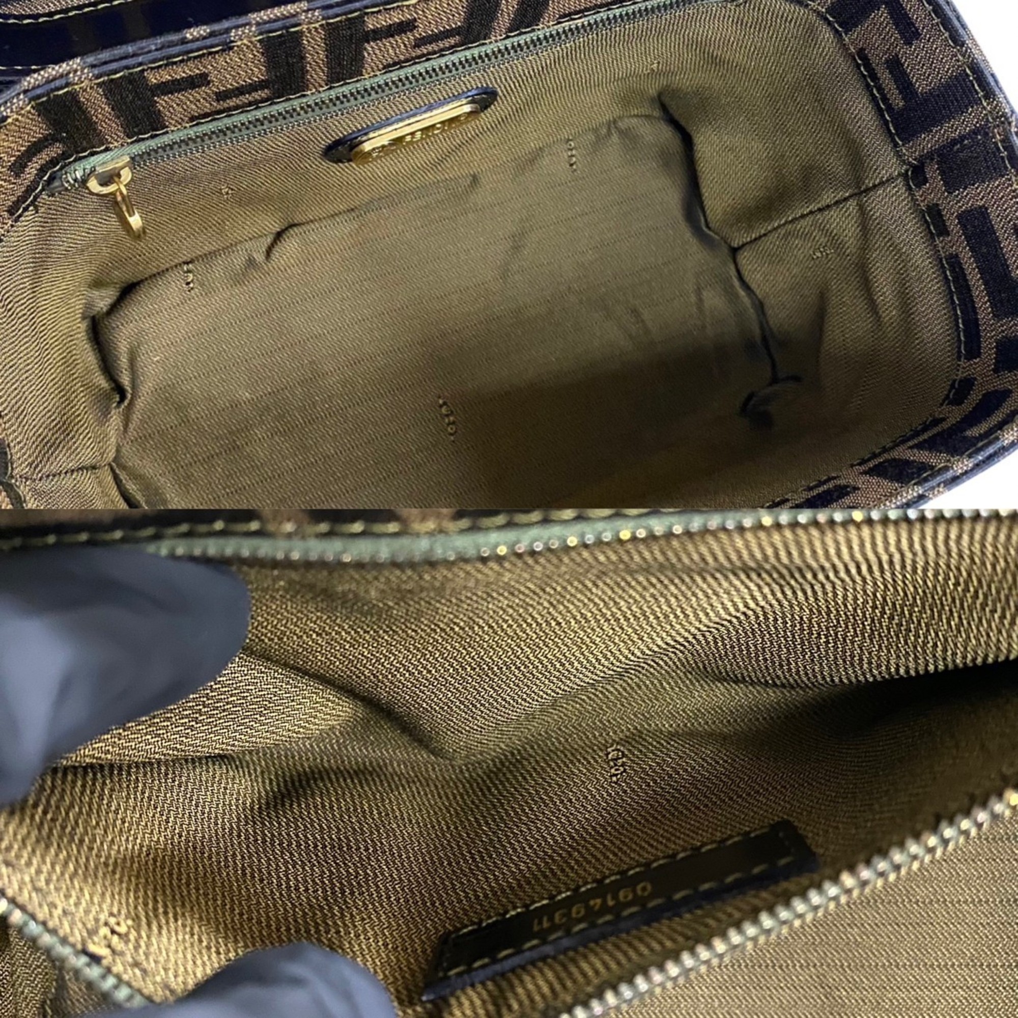FENDI Zucca Pattern Logo Leather Genuine Canvas 2way Handbag Vanity Bag Shoulder