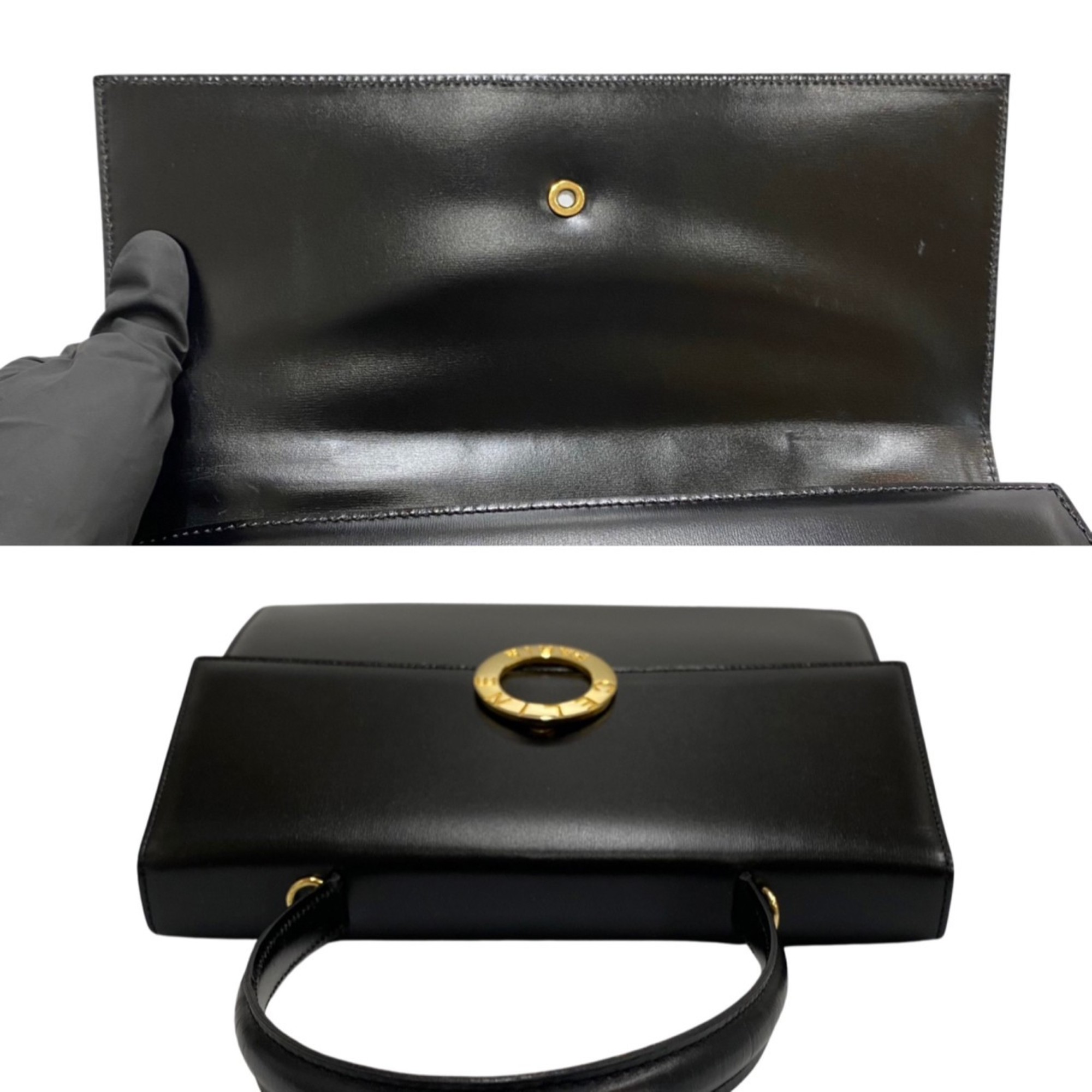 CELINE Vintage Circle Logo Hardware Calf Leather Genuine Handbag Mini Tote Bag Black