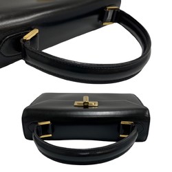 CELINE Vintage Logo Turnlock Hardware Calf Leather Genuine 2way Handbag Shoulder Bag Black