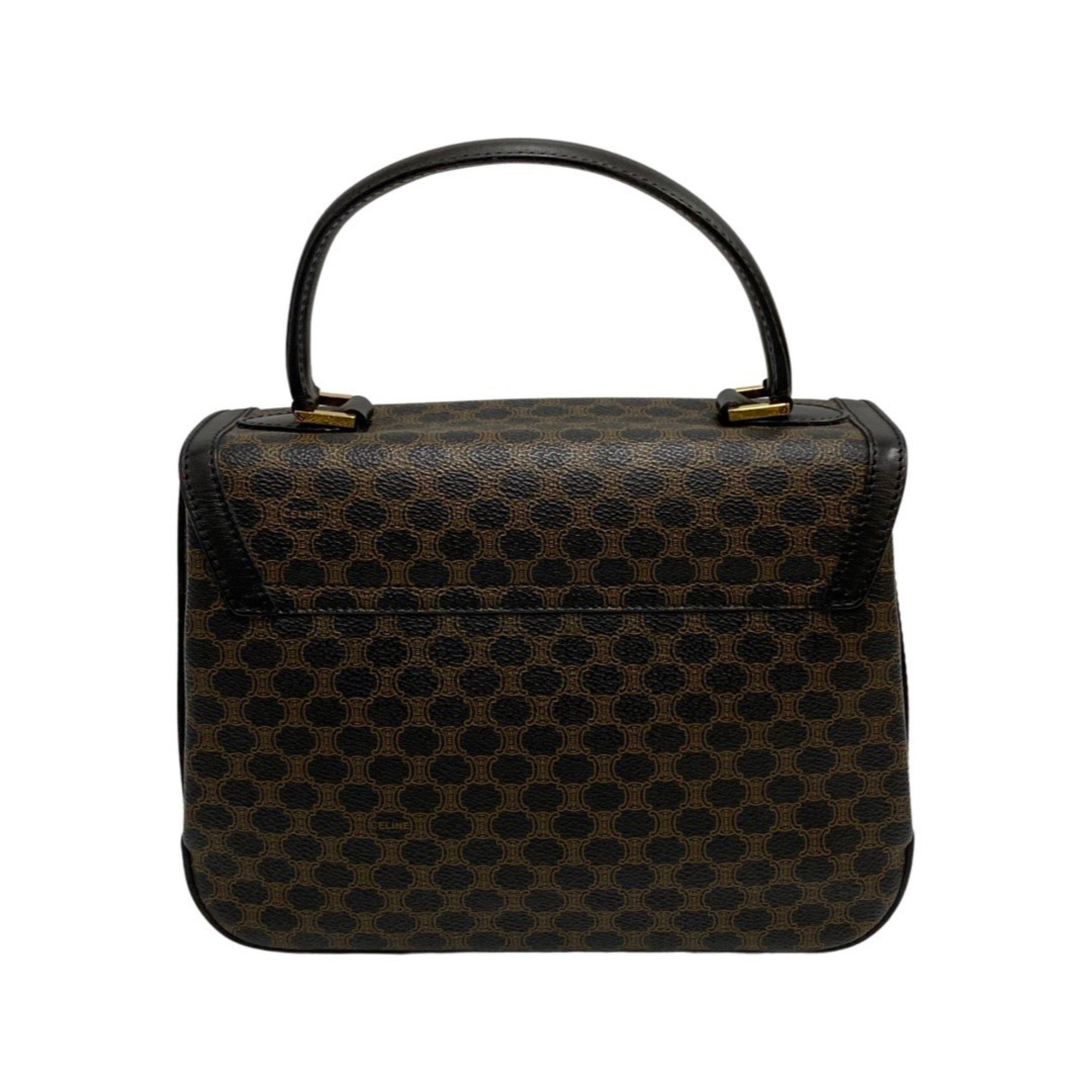 CELINE Vintage Macadam Blason Leather Genuine Handbag Mini Tote Bag Black Brown