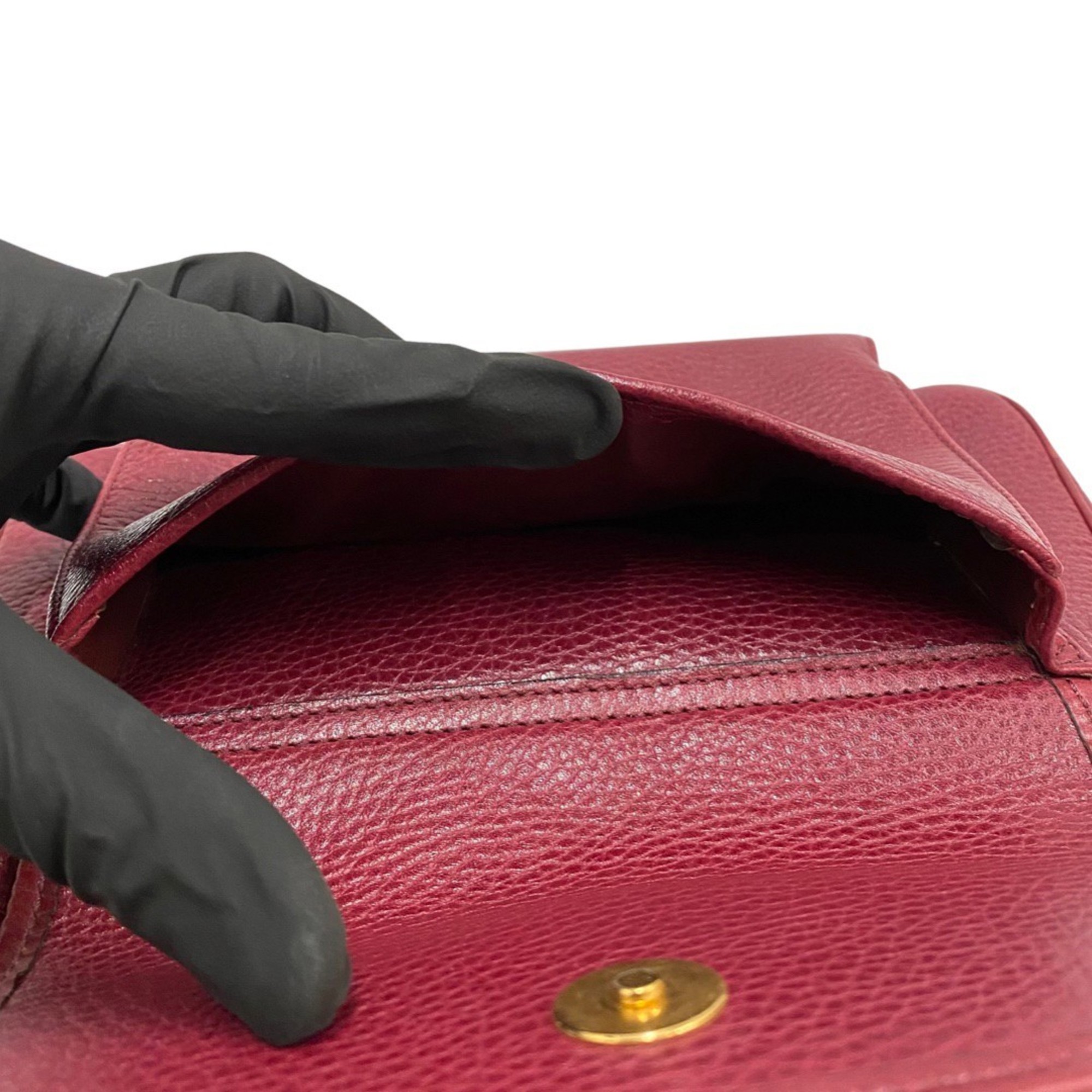 CELINE Vintage Ring Logo Hardware Leather Genuine Handbag Mini Tote Bag Bordeaux