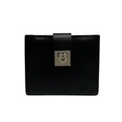 Salvatore Ferragamo Gancini Hardware Calf Leather Genuine Bifold Wallet Folding Black