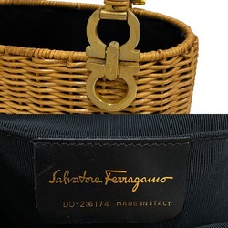 Salvatore Ferragamo Gancini logo metal fittings rattan handbag basket bag beige