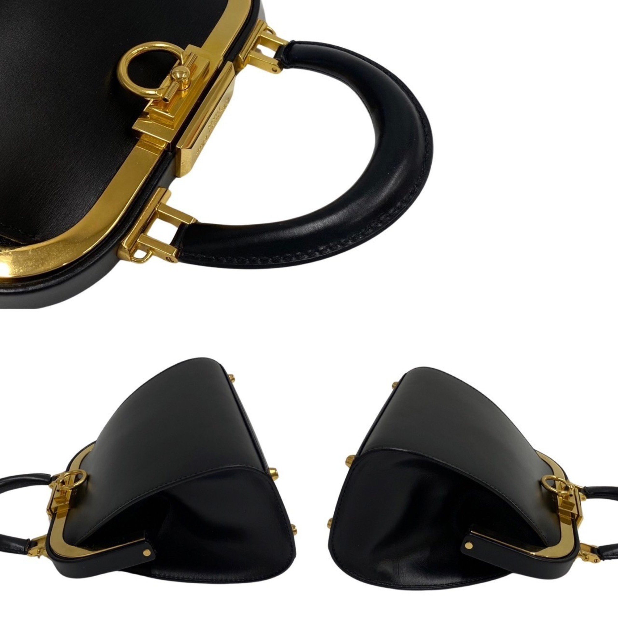 Christian Dior Gancini Logo Hardware Leather 2way Mini Shoulder Bag Handbag Black