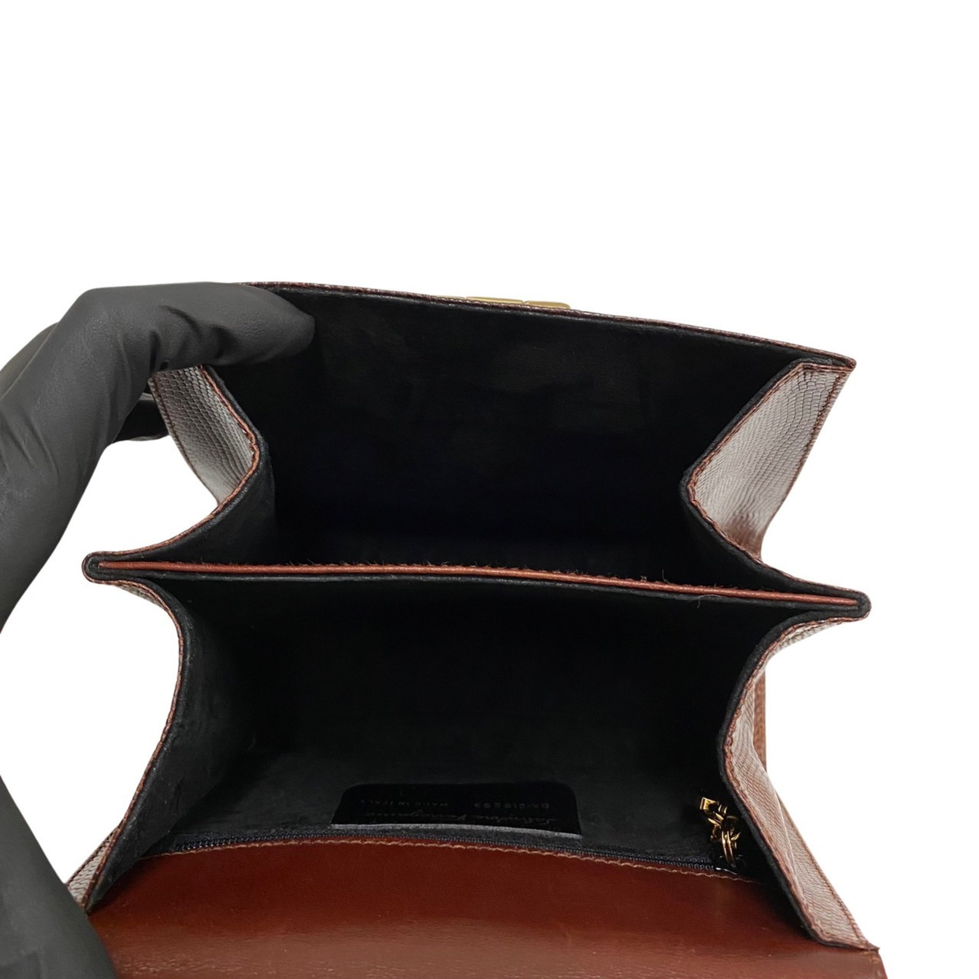 Salvatore Ferragamo Gancini Hardware Leather Genuine 2way Handbag Mini Shoulder Bag Brown