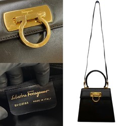Salvatore Ferragamo Gancini Calf Leather 2way Handbag Shoulder Bag Brown