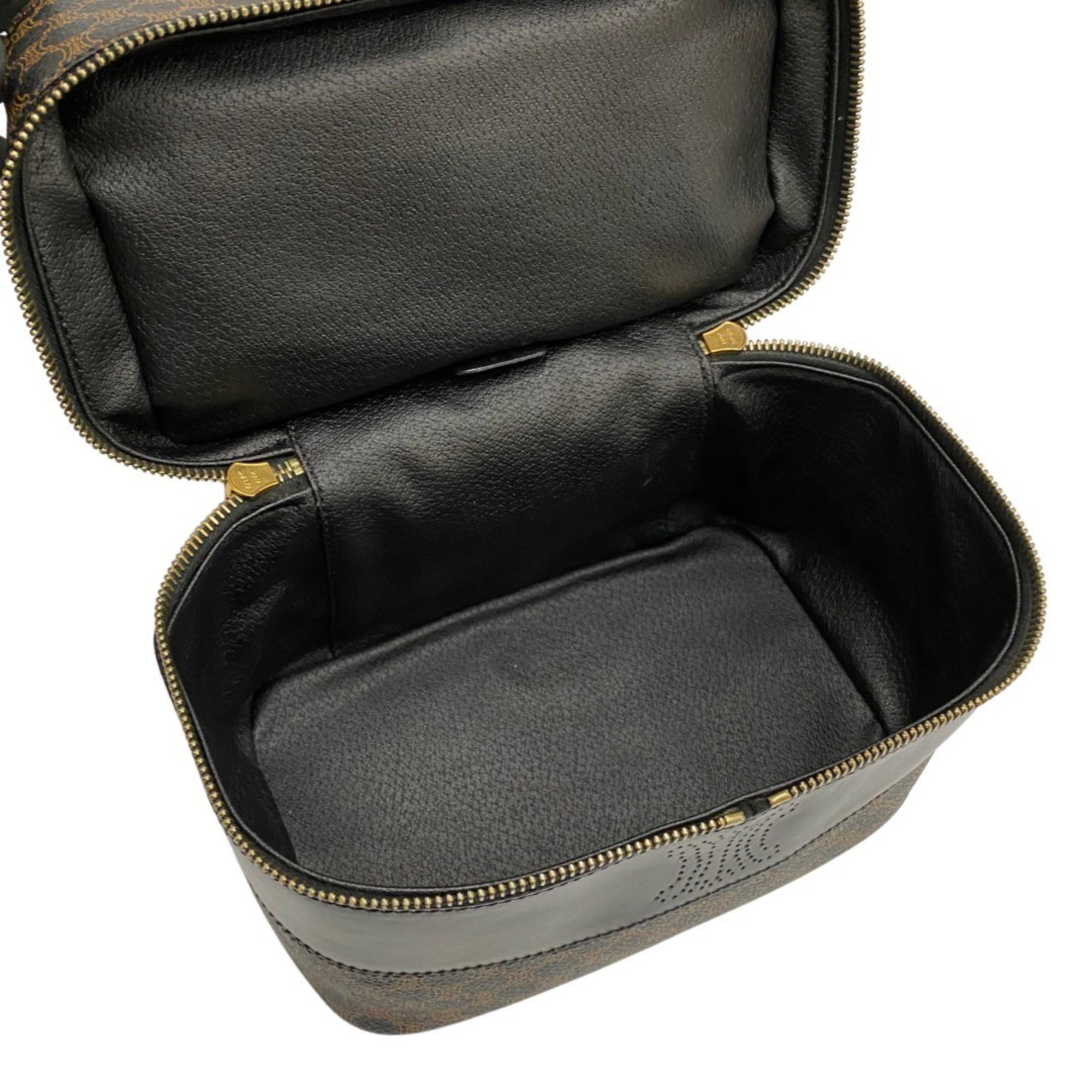 CELINE Macadam Blason Logo Leather Genuine Handbag Vanity Bag Mini Boston Black