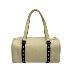 YVES SAINT LAURENT Yves Saint Laurent Cutout Leather Genuine Handbag Mini Boston Ivory