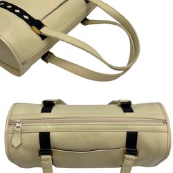 YVES SAINT LAURENT Yves Saint Laurent Cutout Leather Genuine Handbag Mini Boston Ivory