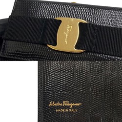 Salvatore Ferragamo Vara Ribbon Metal Fittings Leather Genuine Clasp Bifold Wallet Black