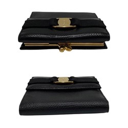 Salvatore Ferragamo Vara Ribbon Metal Fittings Leather Genuine Clasp Bifold Wallet Black