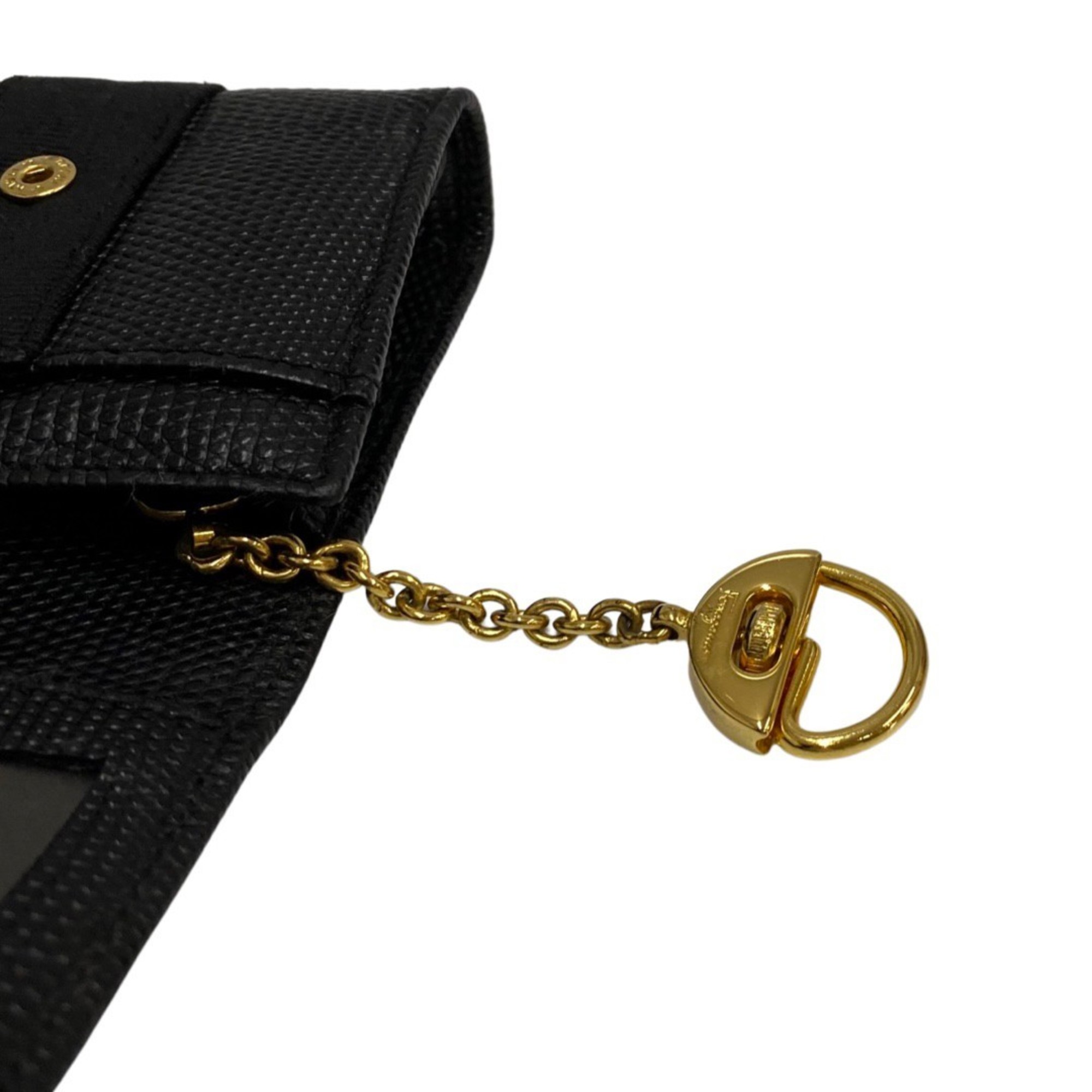 Salvatore Ferragamo Vara Ribbon Metal Fittings Leather Genuine Bifold Coin Purse Case Card Black