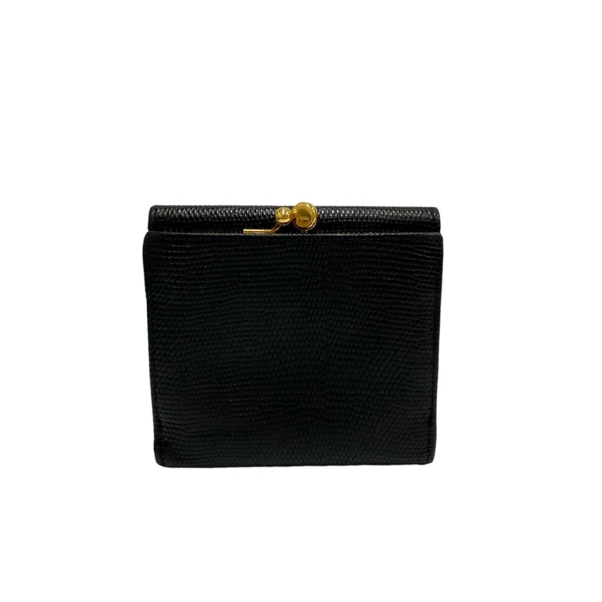 Salvatore Ferragamo Vara Ribbon Hardware Leather Genuine Clasp Bifold Wallet Folding Mini Black