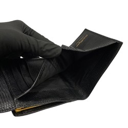 Salvatore Ferragamo Vara Ribbon Hardware Leather Genuine Clasp Bifold Wallet Mini Black