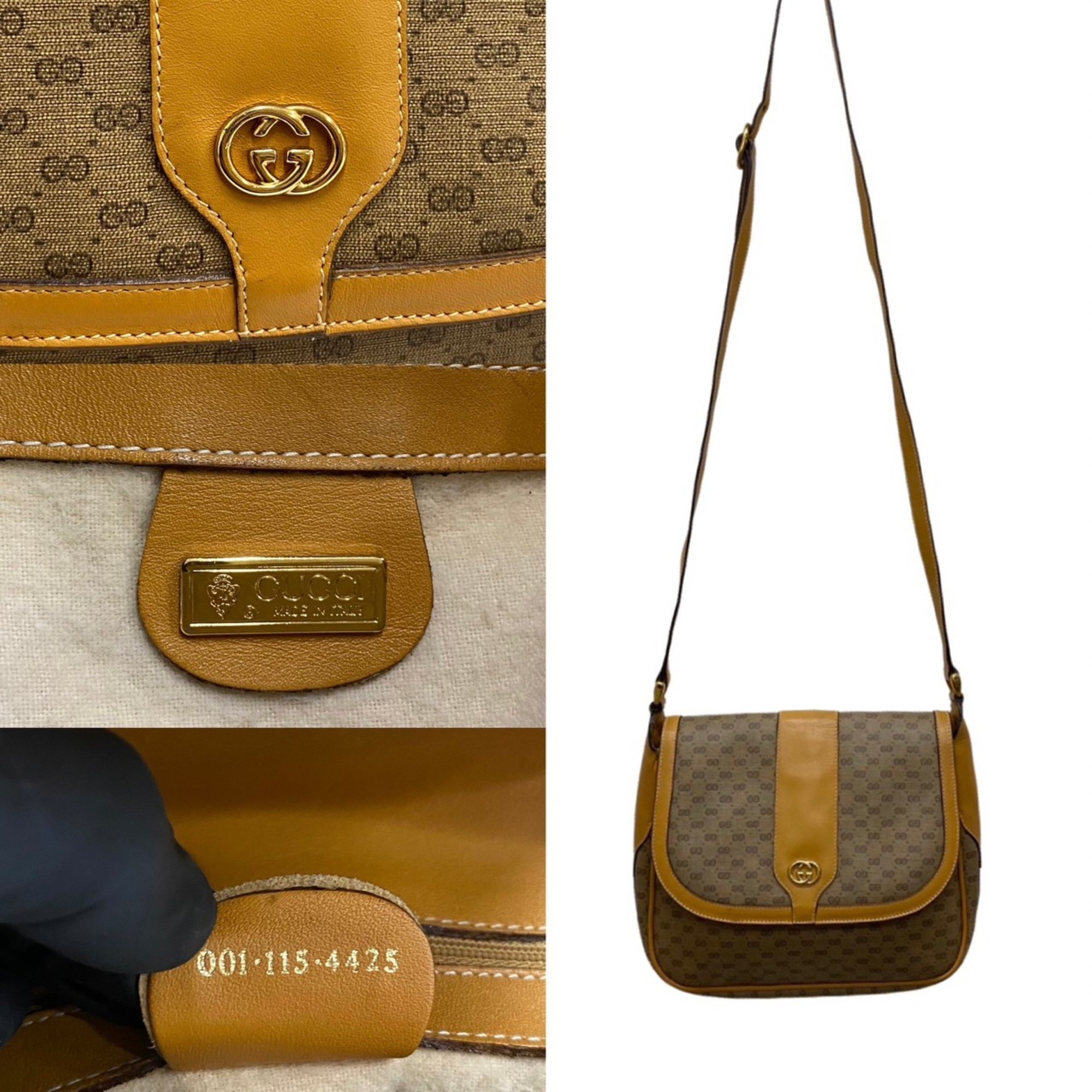 GUCCI Gucci Old Vintage Micro GG Logo Hardware Leather Mini Shoulder Bag Pochette Brown