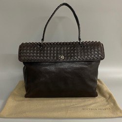 BOTTEGA VENETA Intrecciato Leather Genuine Handbag Business Bag Dark Brown